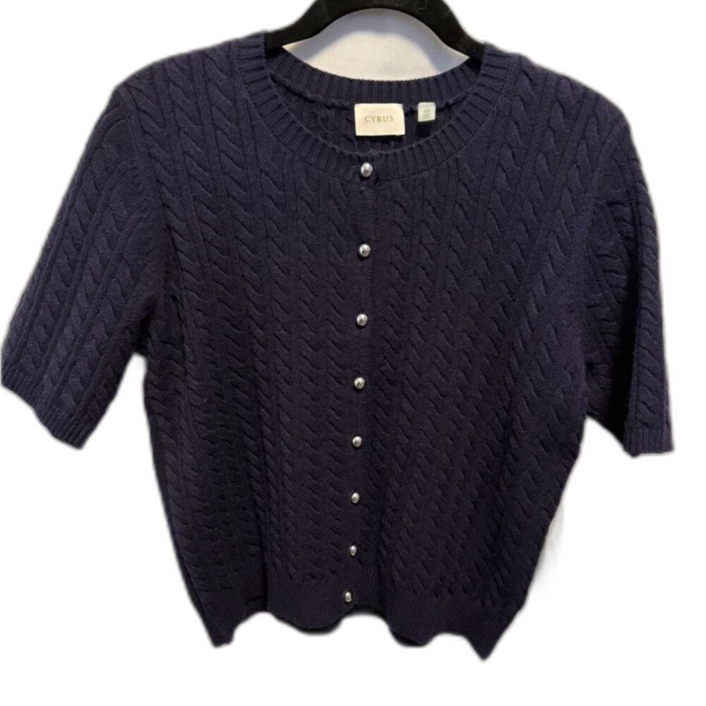 Cyrus Navy Cable Knit Short Sleeve Cardigan Size M